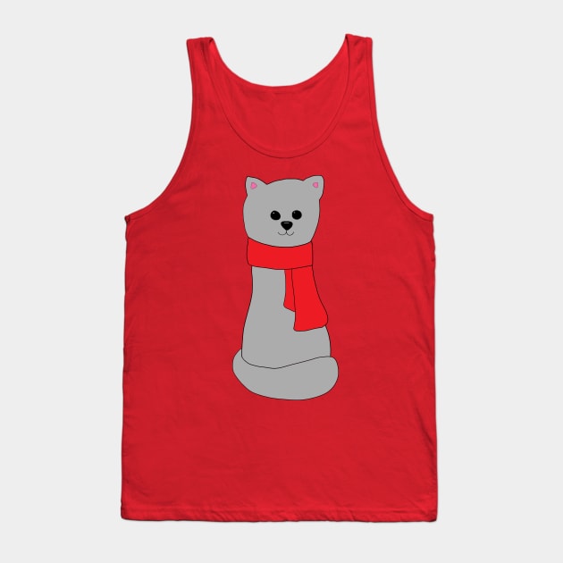 Cat in Red Scarf Tank Top by alisadesigns